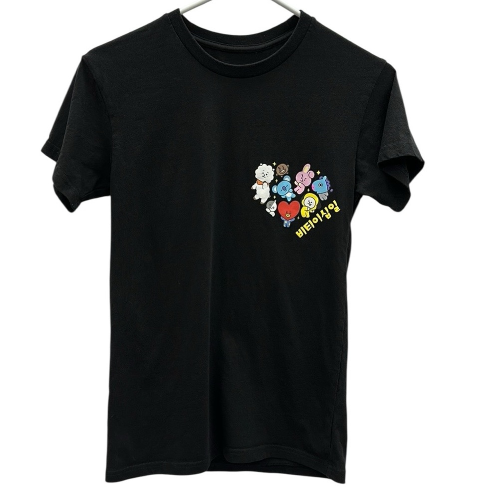 BT21 Line Friends Graphic Tee K Pop Cotton Black Short Sleeve Crew Neck Unisex S